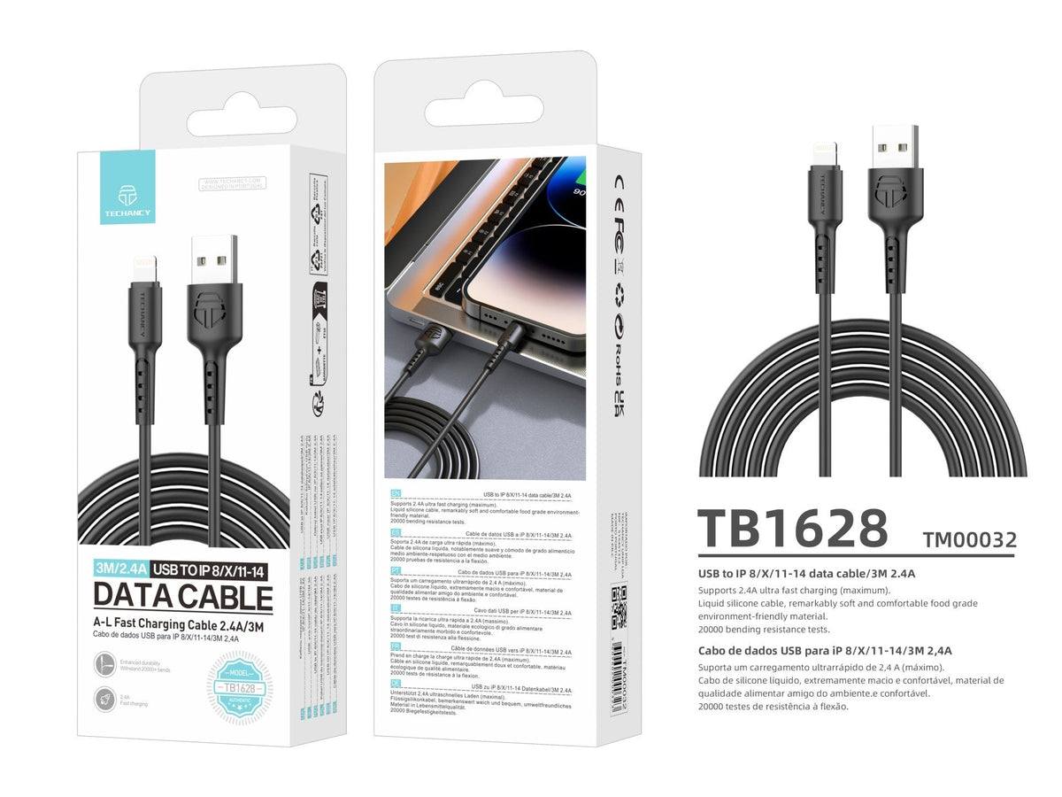 Techancy Cabo USB-A para Lightning 2,4A · 3 m