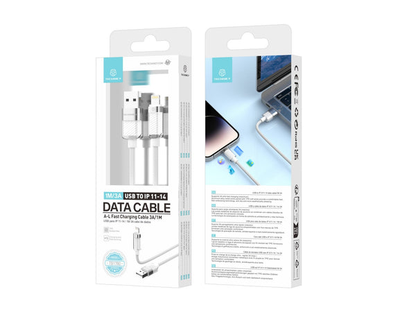 Techancy Cabo USB-A para Lightning 3A Entrançado · 1 m · Branco