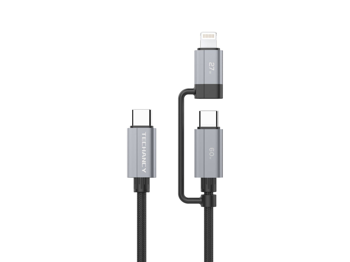 Techancy Cabo 2 em 1 USB-C 60W + Lightning 27W · 1 m