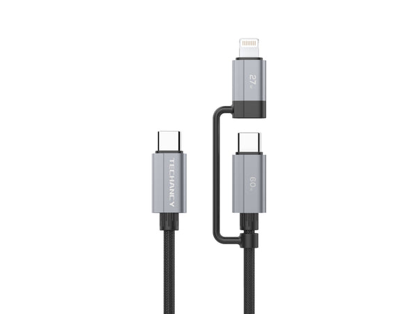 Techancy Cabo 2 em 1 USB-C 60W + Lightning 27W · 1 m